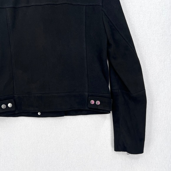 THEORY Suede Moto Jacket Womens Medium Black Downtown Biker Capsule Minimalist - Picture 8 of 13